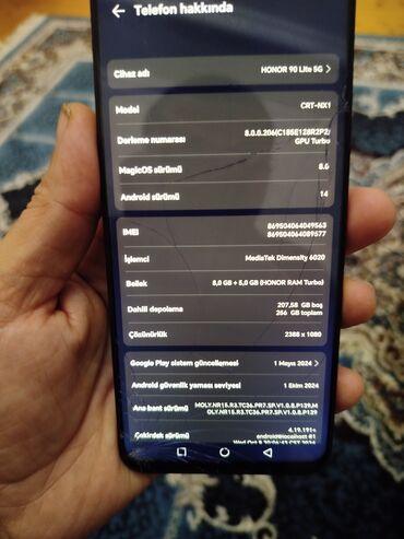 honur 90: Honor 90 Lite, 256 GB, rəng - Qara, Qırıq, Sensor, Barmaq izi