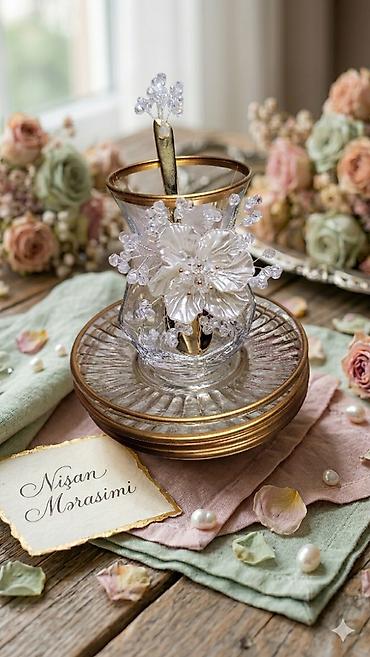 cay: Çay dəsti, rəng - Qızılı, Şüşə — 2