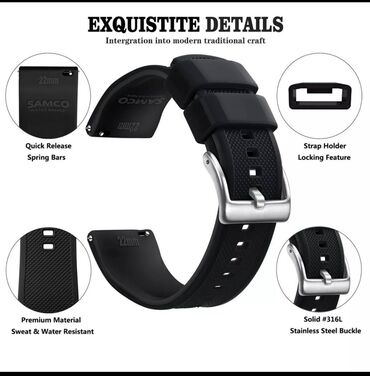 satovi: Watch band, Material: Silicone, color - Black