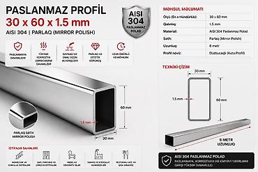 Paslanmaz Profil – AISI 304, Parlaq (Mirror Polish) Ölçü: 30 x 60 x lalafo.az -da Paslanmaz Profil – AISI 304, Parlaq (Mirror Polish) Ölçü: 30 x 60 x