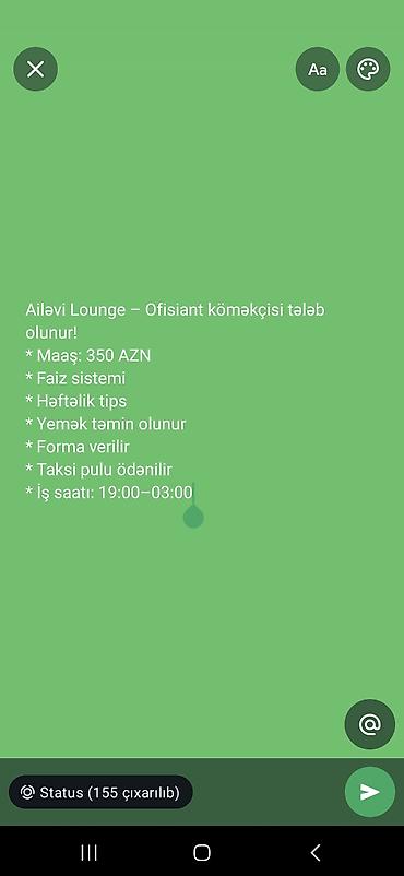 kafe iş: Ofisiant tələb olunur, Restoran, Aylıq ödəniş, İstənilən yaş, Təcrübəsiz — 1