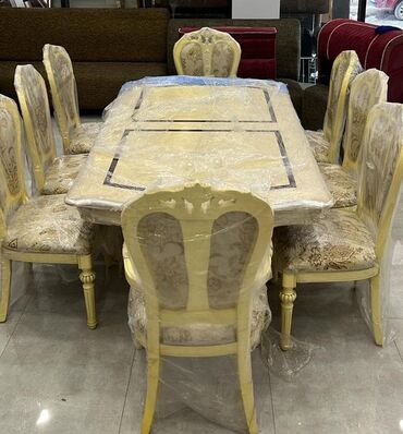 кухонные стулья: Qonaq otağı üçün, İşlənmiş, Oval masa, 8 stul
