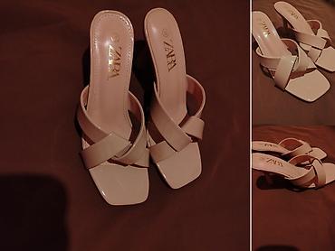Basanoşka və səndəllər: ZARA qadın sandaleti - Model: Açıq burunlu, kvadrat formalı ağ/bej — 1
