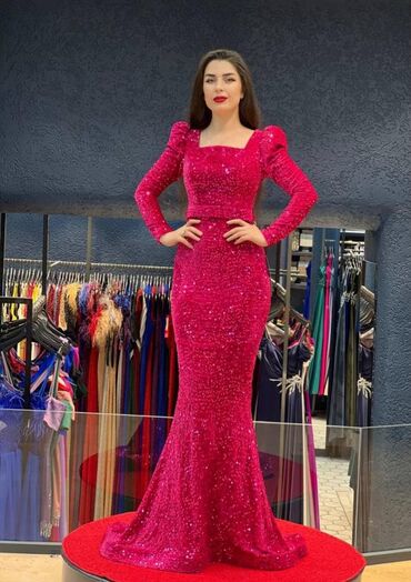 розовое платья: Вечернее платье, Русалка, Длинная модель, С рукавами, S (EU 36)