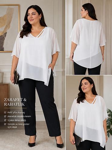 ag koynek: Ağ şifon bluz – UP JUST Collection - Model: asimmetrik kəsimli, yüngül — 2