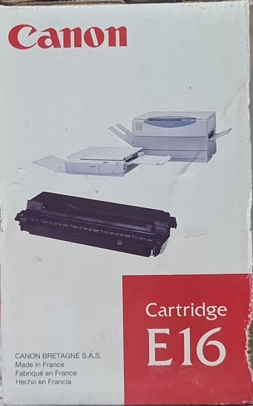 Kompüter və noutbuk aksesuarları: Canon E16 lazer printer kartrici, qara rəngdədir və Canon FC