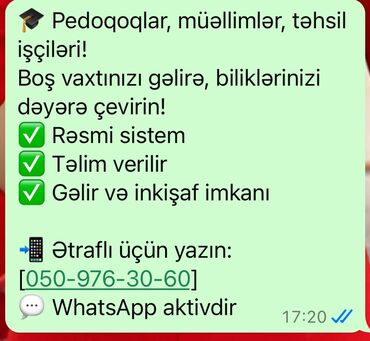 kuryer iş elanları 2022: Tərbiyəçi tələb olunur, 3-5 illik təcrübə, 5/2, Tam iş günü