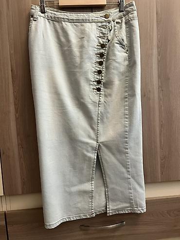cins dest: Açıq bej rəngli denim ətək - Material: qalın denim (cins parça) — 1