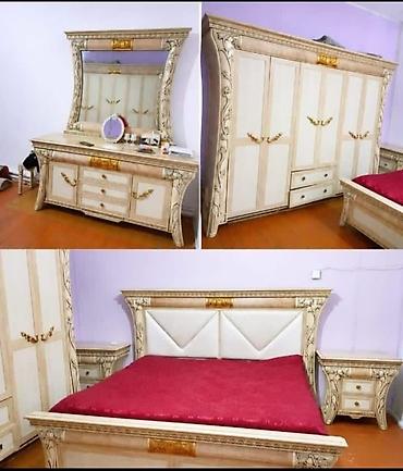 Двуспальная кровать, Шкаф, Трюмо, 2 тумбы, Б/у — 1