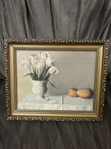 çaşka şəkilləri: Still-life tablo – çərçivəli - Motiv: ağ vazada ağ çiçəklər