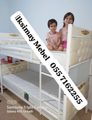 İkimərtəbəli uşaq çarpayıları: Oğlan və qız üçün, Çarpayı, Matrassız, Siyirməsiz, Dəmir — 27