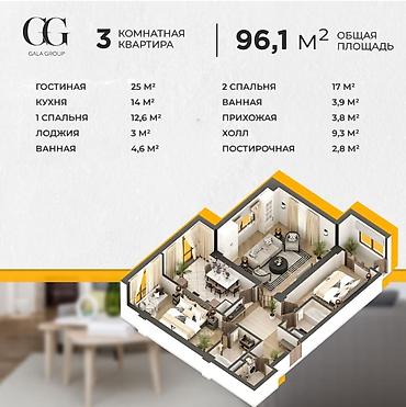 royal center: 3 комнаты, 96 м², Элитка, 9 этаж, Евроремонт — 1