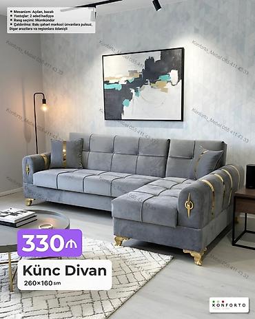 Divanlar: Künc Divan – 260×160 sm - Mexanizm: açılan, bazalı (yataq funksiyası — 1