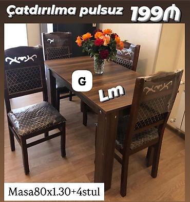 Mətbəx/qonaq otağı üçün masa və 4 stul dəsti. - Dəst: 1 masa + 4 stul