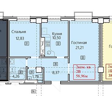 Продажа квартир: 2 комнаты, 59 м², Асанбай мкр Элитка, 4 этаж, ПСО (под самоотделку) — 9