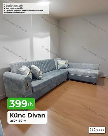 mebel sandiqlar: Künc Divan – 260×160 sm - Mexanizm: açılan, bazalı (yataq funksiyası — 1
