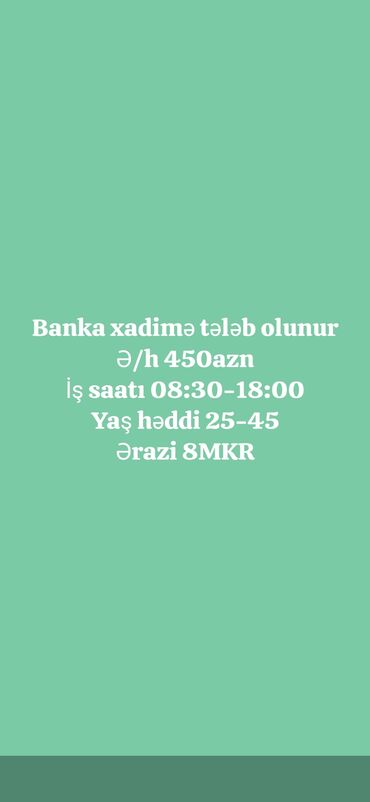 Satış: Xadimə tələb olunur, 30-45 yaş, 1-2 illik təcrübə, 5/2, Aylıq ödəniş