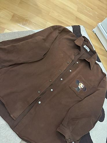 alt pal: Qəhvəyi rəngli unisex şalvar-köynək (overshirt) – düyməli, döş cibində — 1