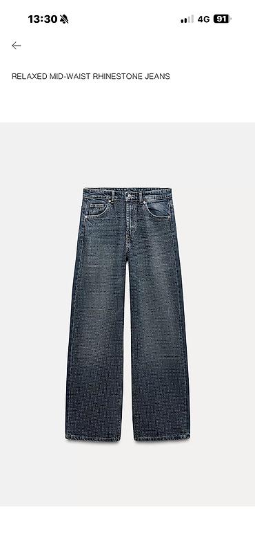 Zara RELAXED MID-WAIST RHINESTONE JEANS 38 velicina - Model: ženske