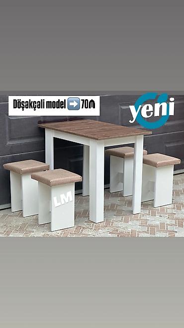Dördlü taburetli masa dəsti – “döşəkçəli model” - Masa: ağ karkas