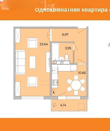 kva: 1 комната, 48 м², Таш-Рабат ТРЦ Элитка, 9 этаж, ПСО (под самоотделку) — 2