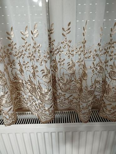 Home & Garden: Zavese markizet2.kom sa bogatom zlatno-bež izvezenom bordurom - — 3