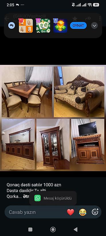 Qonaq dəsti satılır 1000 azn Dəstə daxildir:Tv alti Qorka Kamod Masa