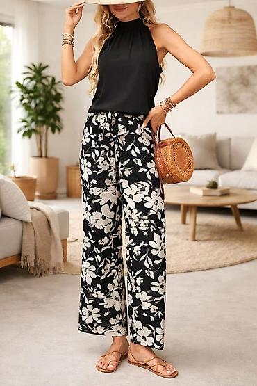 lacoste rs: Ženske široke pantalone s floralnim printom Kroj: ravne, široke — 1