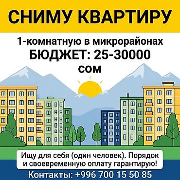Бюджет — в районе 25 000 сом или выше (до 30000). Сниму 1‑комнатную