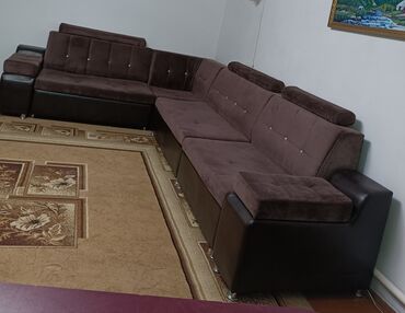 удобный диван: Угловой диван, цвет - Коричневый, Б/у