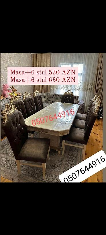 tek stolar: Qonaq otağı üçün, Yeni, Açılmayan, Dördbucaq masa, 6 stul — 5