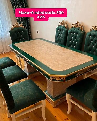 l masalar: Qonaq otağı üçün, Yeni, Açılmayan, Dördbucaq masa, 6 stul — 1