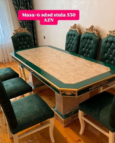 Masa və oturacaq dəstləri: Qonaq otağı üçün, Yeni, Açılmayan, Dördbucaq masa, 6 stul — 4