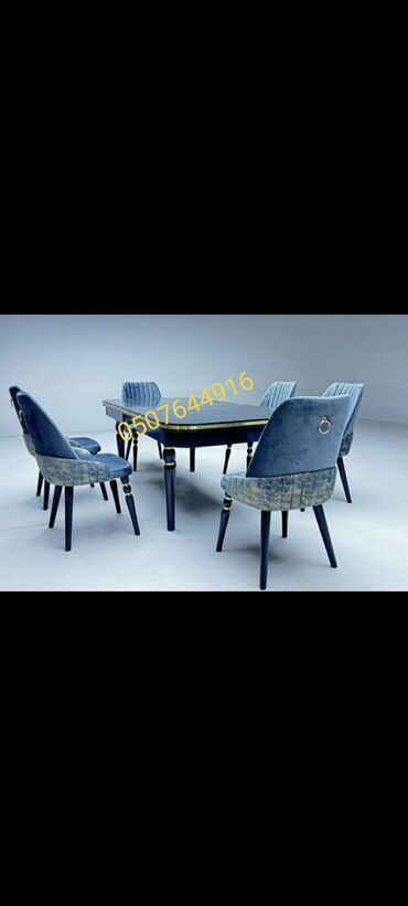 Masa və oturacaq dəstləri: Qonaq otağı üçün, Yeni, Dördbucaq masa, 6 stul — 7