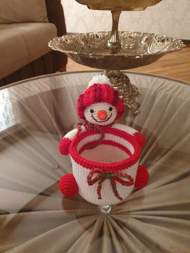 Yeni il oyuncaqları və bəzəkləri: Əl işi toxuma “qar adam” formalı çoxməqsədli təşkilatçı/mişka qabı — 11