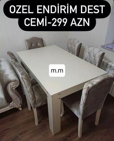 Masa və oturacaq dəstləri: Qonaq otağı üçün, Yeni, Açılmayan, Dördbucaq masa, 6 stul — 29