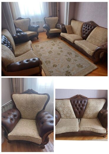 İşlənmiş, Divan, 2 kreslo, Divan, Bazasız, Açılmayan