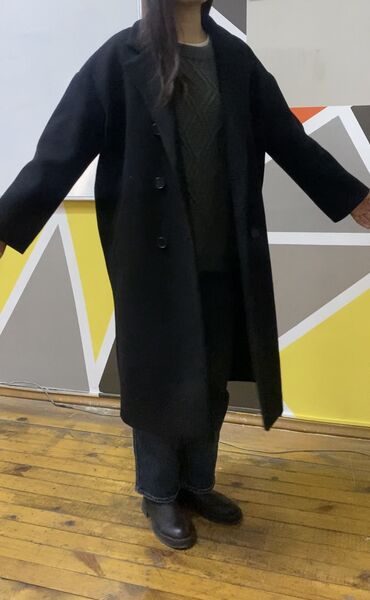 стильное черное пальто: Пальто, Зима, Длинная модель, XL (EU 42)