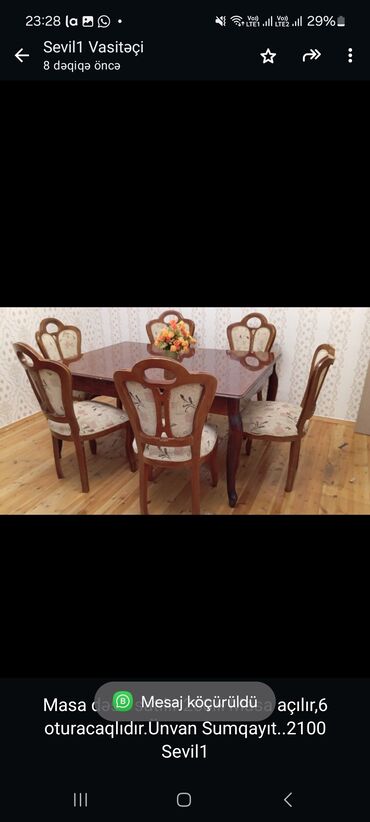 taburetka satilir: Masa dəsti satılır 260₼ Masa açılır,6 oturacaqlıdır.Ünvan
