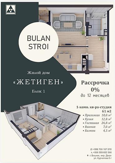 квартиры на расрочку: 1 комната, 61 м², Нижний Джал (Джал-23) Индивидуалка, 4 этаж, ПСО (под самоотделку) — 2