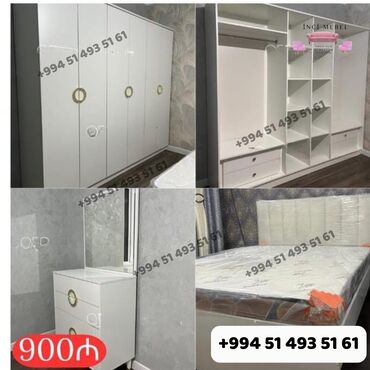 Yataq otağı dəstləri: 2 təknəfərlik çarpayı, Dolab, Tumba, 2 tumba, Azərbaycan, Yeni — 6