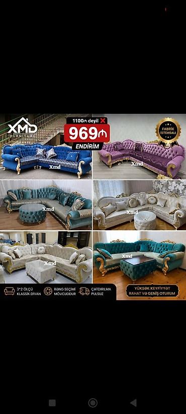metbex mebileri: Klassik künc divan – XMD Furniture - Fabrik istehsalı - 3×2 ölçü — 1