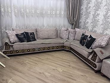 мебель для гостиной: Zövqlü qonaq otağı mebeli dəsti - Künc divan: L formalı, parça üzlü — 2
