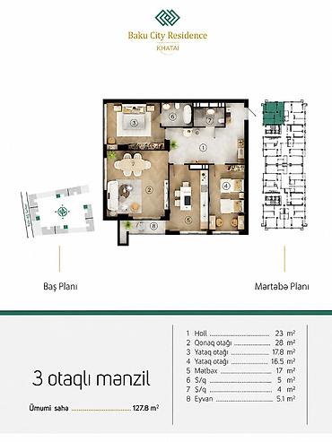 ev algi satgi: 3 otaqlı, Yeni tikili, m. Xətai, 127 kv. m — 1