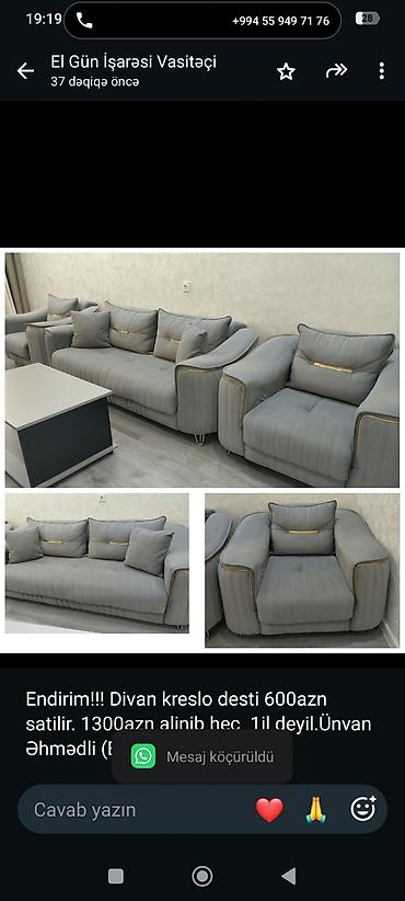 Endirim!!! Divan kreslo desti 600azn satilir. 1300azn alinib hec 1il