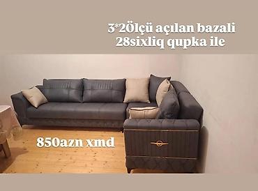 mebel evi: Künc divan dəsti – 3×2 ölçü. Açılan mexanizmli, bazalı model — 1