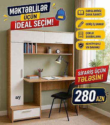 tel masa: Düz masa, Stul ilə, Polkalı, Siyirməli, Sadə laminat — 1