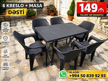 heyet evleri satilir: 6 kreslo + masa dəsti - 6 nəfərlik komplekt: 1 ədəd düzbucaqlı masa — 1