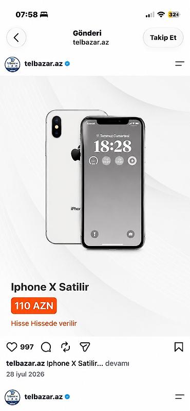 plata iphone x: IPhone X, 256 GB, Zəmanət, Face ID, Sənədlərlə — 4