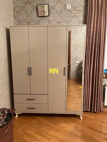 kuxna skaflari: Yeni, 4 qapılı, Güzgülü, Qəhvəyi, Taxta, Açılan, Düz dolab — 2